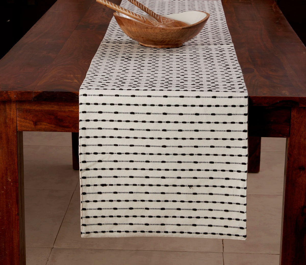 Polka Dobby Runner Cotton -16'' X 80'' -  Ivory /Black