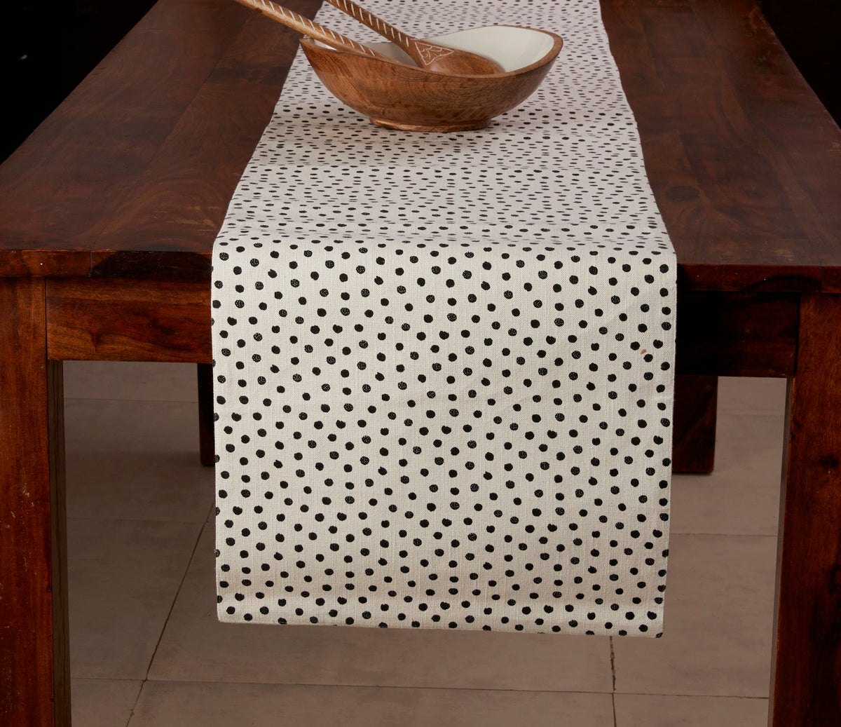 Polka dot  Cotton Runner - 16'' X 80'' - Ivory /Black