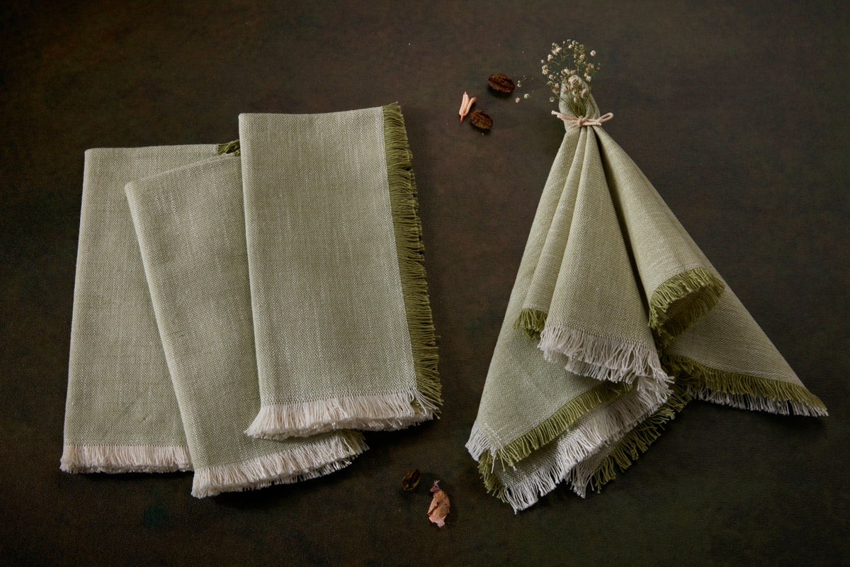 Set of 4 Slub Cotton Chambray Napkins - 100% Cotton - Green