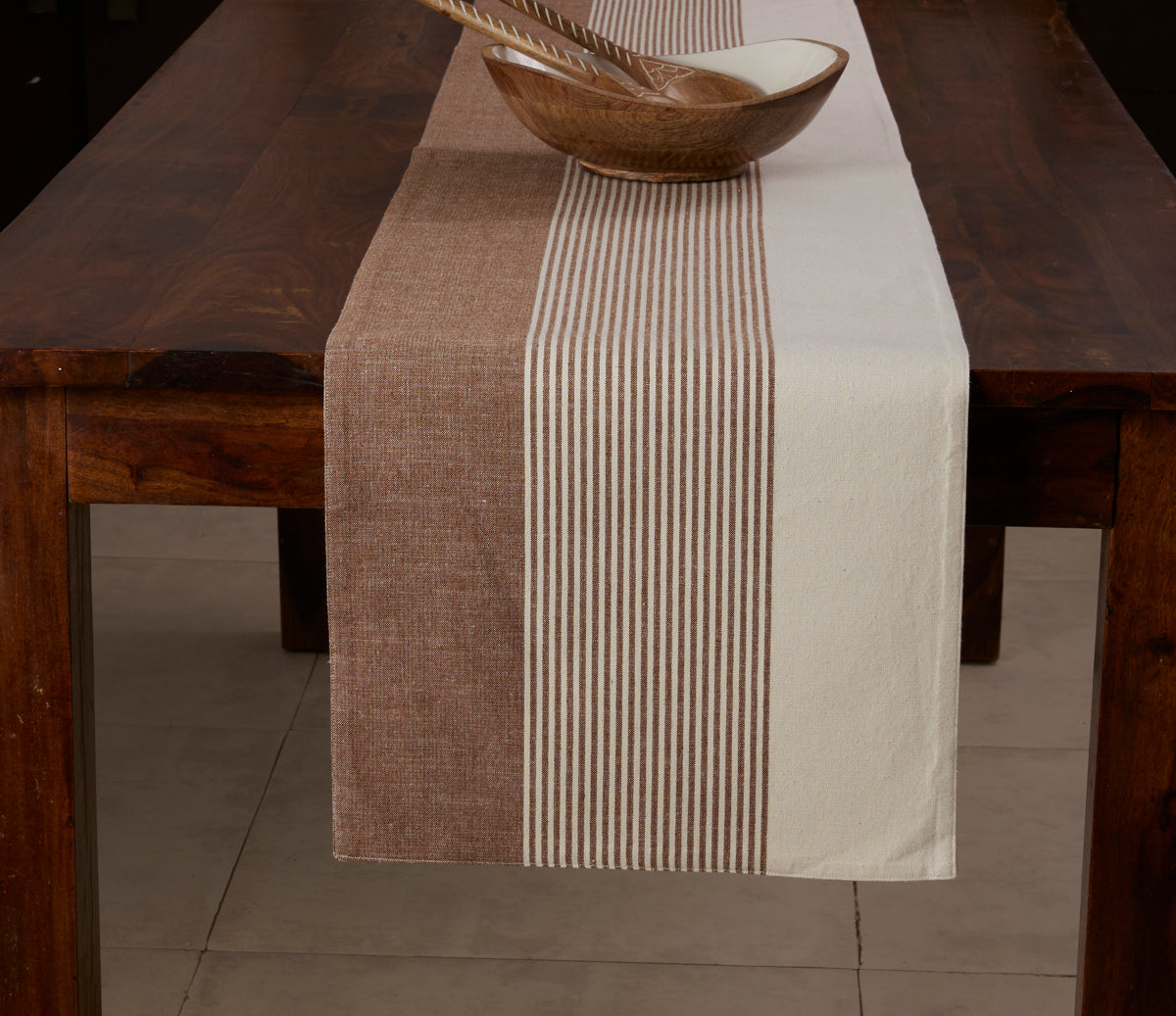 Cuisine Stripes Cotton Runner - 16''X 80'' - Mocha